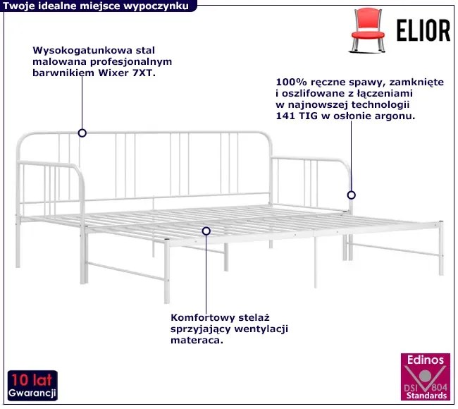 Białe Metalowe Łózko Rozkładane 90X200 Cm L6-G84
