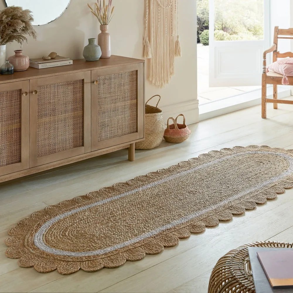 Chodnik z juty tkany ręcznie w naturalnym kolorze/w kolorze kości słoniowej 80x230 cm Grace White – Flair Rugs