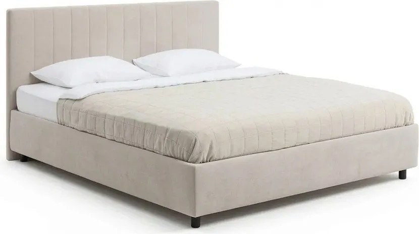Beżowe tapicerowane łóżko dwuosobowe ze schowkiem i stelażem 180x200 cm Myra Slim Line – Bonami Selection