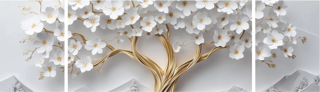 Obraz – Eleganckie drzewo życia 3D pełne kwiatów (170x50 cm)