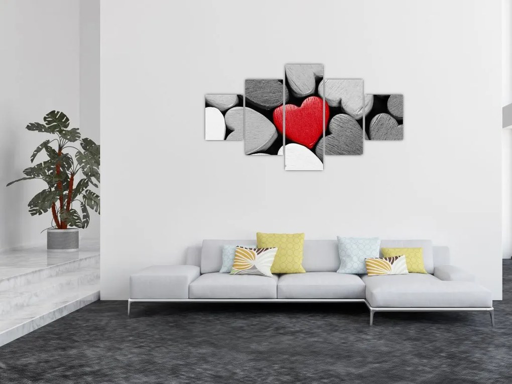 Obraz drewnianych serc (125x70 cm)
