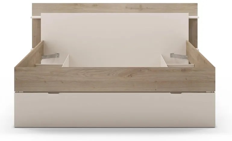 Biało-naturalne łóżko dwuosobowe w dekorze dębu ze schowkiem bez stelaża 160x200 cm Albo – Marckeric