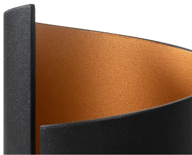 Nowoczesna lampa ścienna czarna ze złotym wnętrzem - Faldo