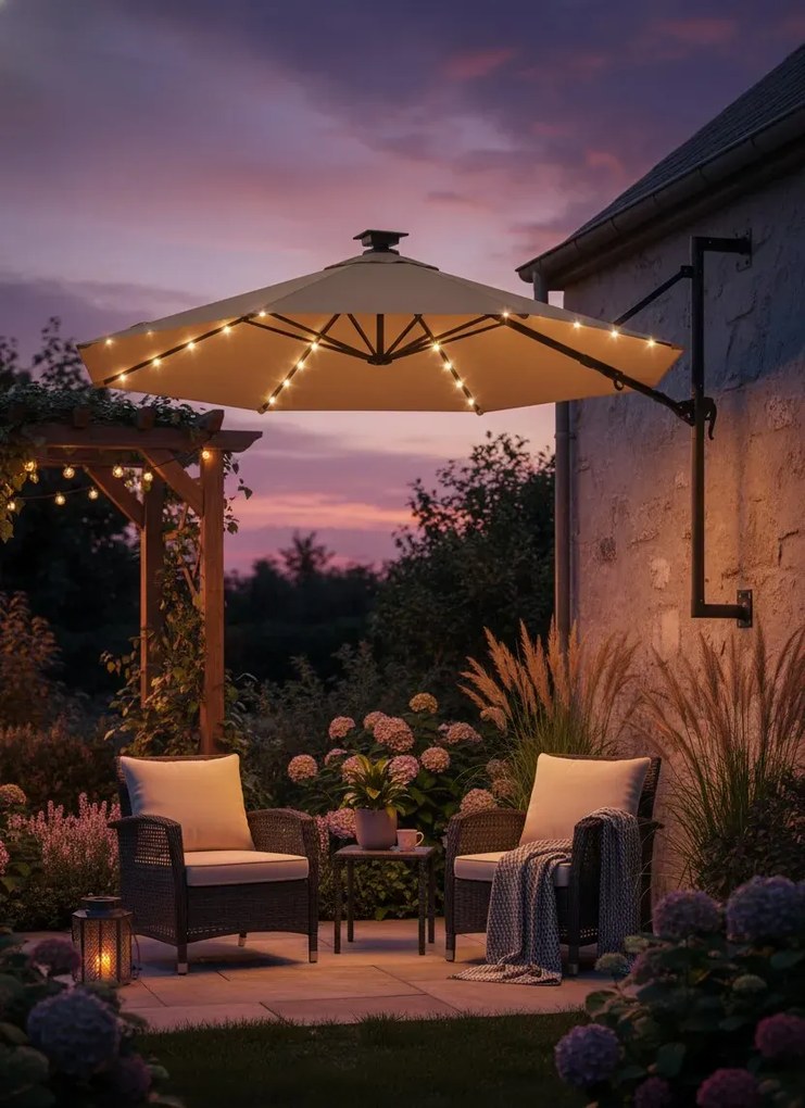 Parasol ścienny z oświetleniem LED taupe K6-P97