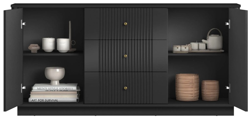 Komoda z szufladami Vesper 160 cm na cokole - czarny / złote uchwyty