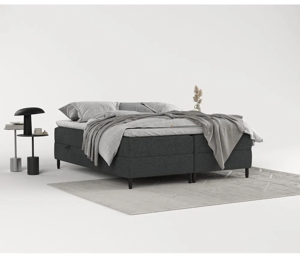 Ciemnoszare łóżko boxspring ze schowkiem 140x200 cm Malte – Maison de Rêve