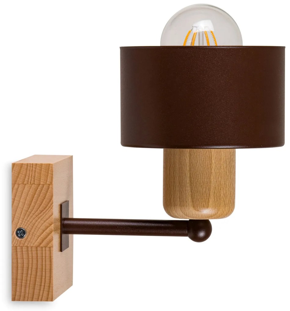 Brązowy kinkiet LED WD-BR10x10BU jednopunktowy z litego drewna