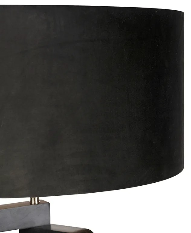 Czarna lampa podłogowa na trójnogu z drewna z czarnym abażurem 50 cm - Puros Nowoczesny Oswietlenie wewnetrzne