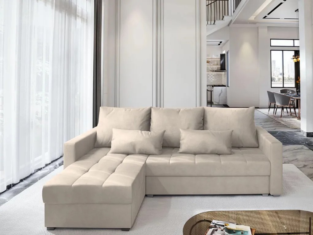 Kremowa rozkładana narożna sofa ZENOVA 220x140 cm, dwustronna