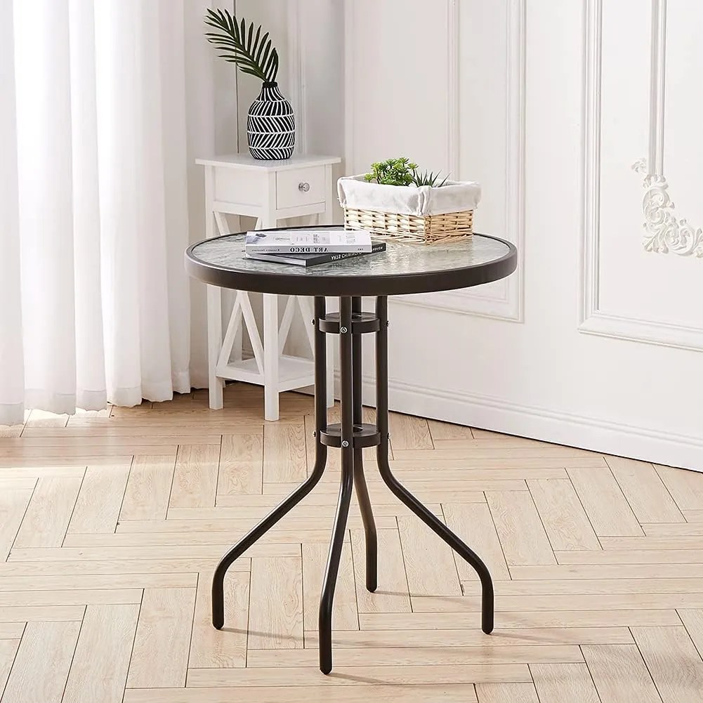 Okrągły stół ogrodowy ze szklanym blatem ISLAND 60 cm, czarny