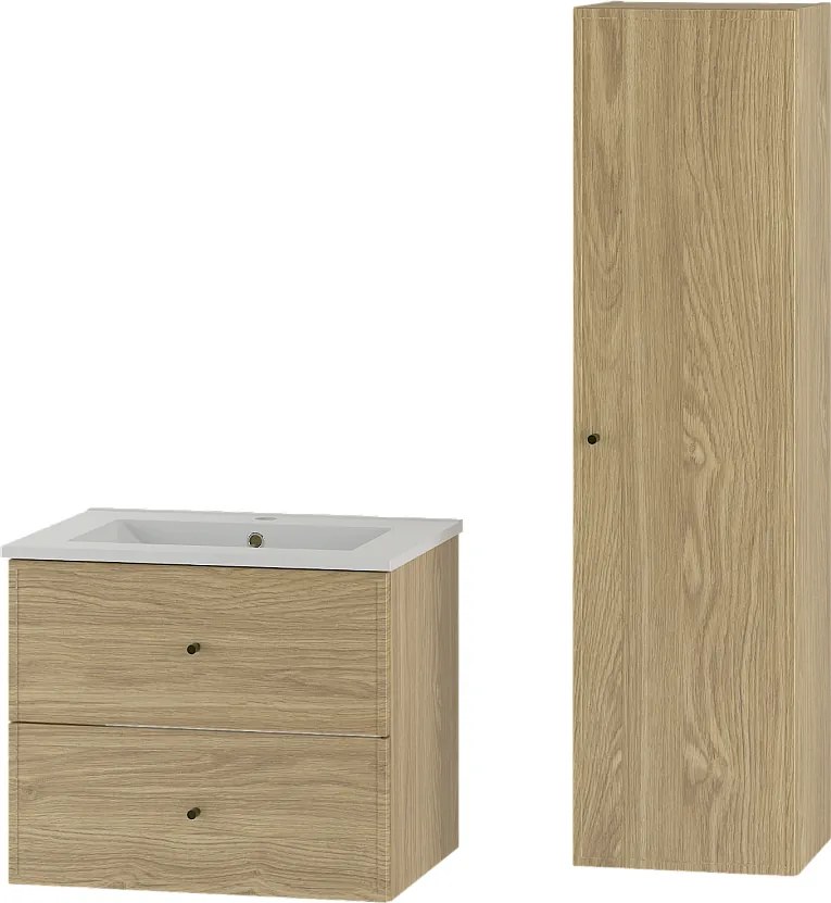 Zestaw do Łazienki 60cm Szafka z Umywalką Słupek Dąb Olejowany Marco