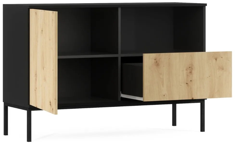Komoda LANZZI 120x40 cm, czarna/dąb