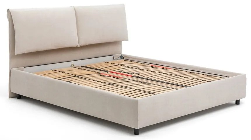 Beżowe tapicerowane łóżko dwuosobowe ze schowkiem z materacem i stelażem 180x200 cm Myra Pillow – Bonami Selection