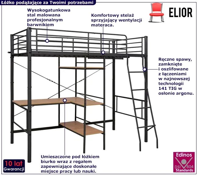 Szaro-brązowe łóżko piętrowe z biurkiem 90x200 cm - Morgan