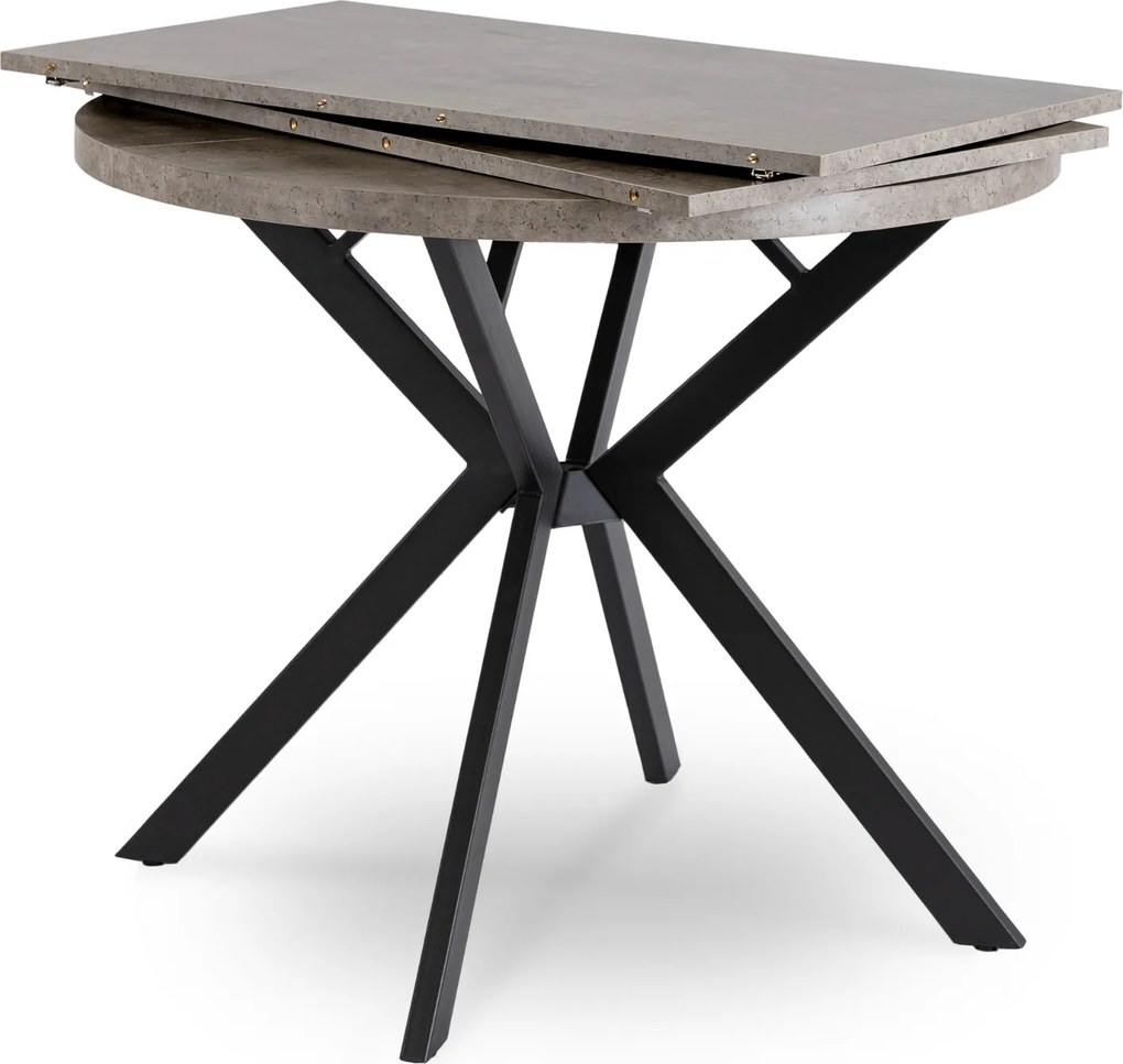 Stół Okrągły Rozkładany LUGO 90-190 cm Beton/Czarny Loft