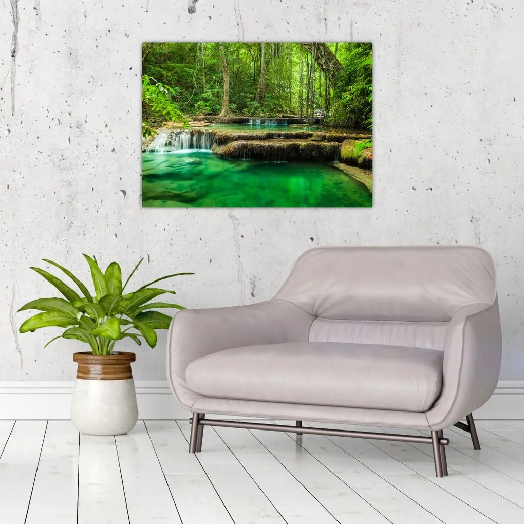 Obraz na szkle - Wodospad Erawan w Kanchanaburi, Tajlandia (70x50 cm)