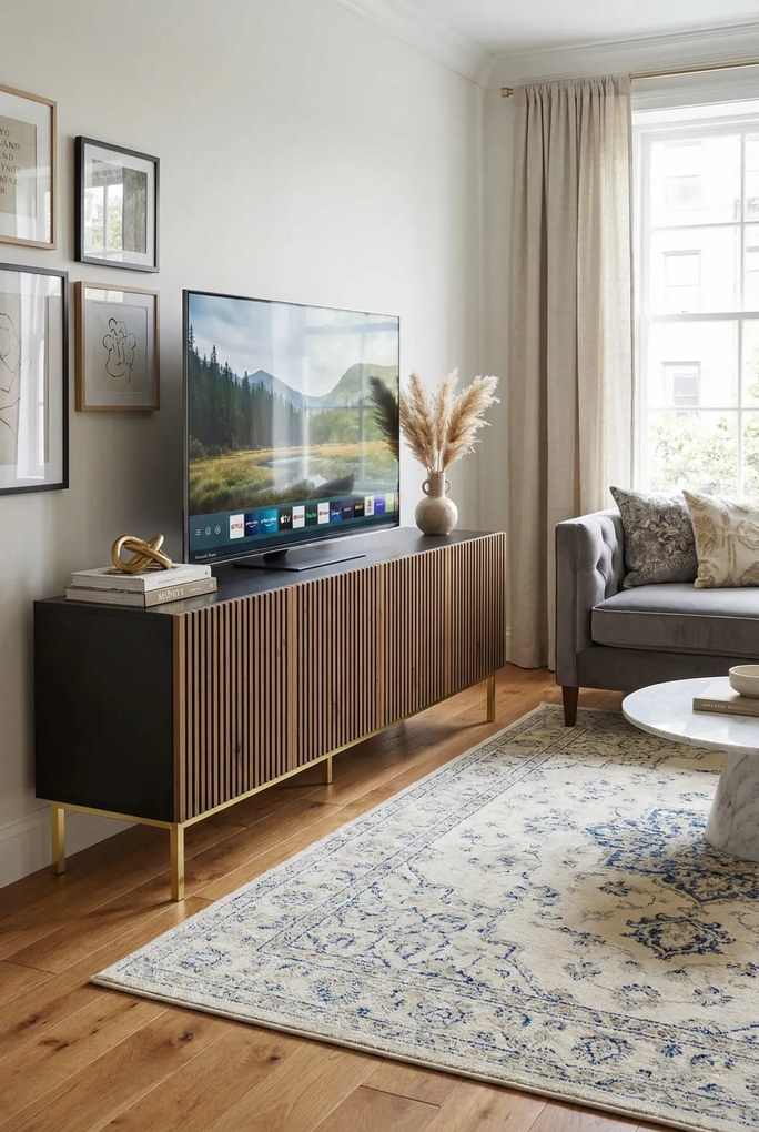 Czarna szafka rtv z lamowym frontem dąb artisan Z0-G08