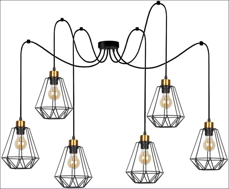 Czarna lampa pająk 6-ramienna - K112-Telesto