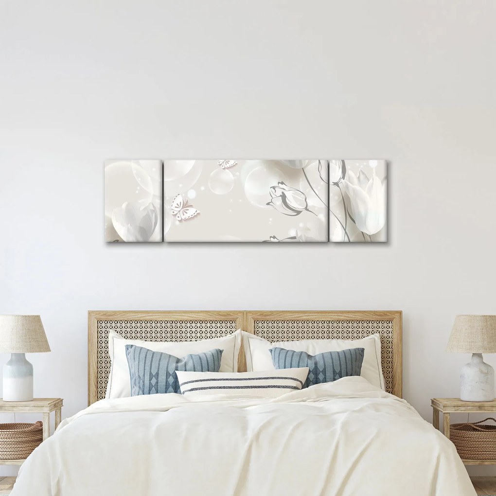 Obraz - Tulipany między bąbelkami (170x50 cm)