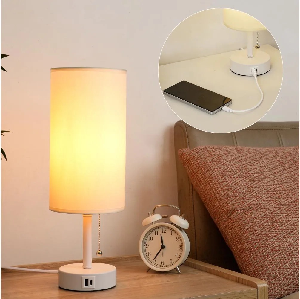 Brilagi - Lampa stołowa z portem USB TABLON 1xE27/25W/230V biała/kremowa