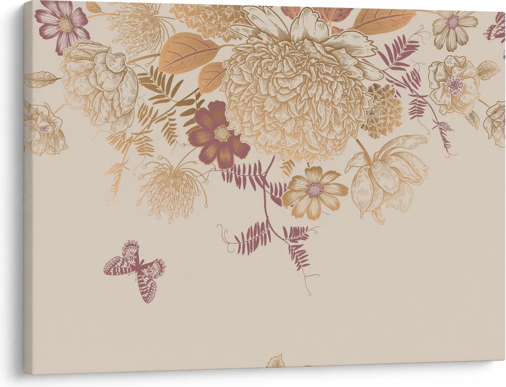 Obraz - Vintage kwiaty i motyle (70x50 cm)