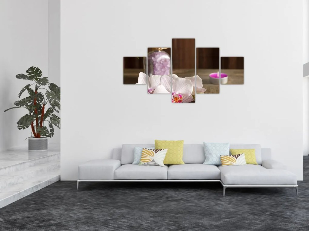 Obraz - Świeca i orchidee (125x70 cm)
