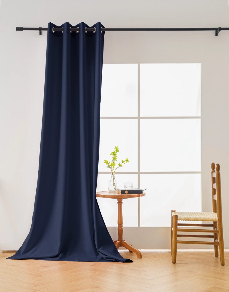 Granatowa zasłona OXFORD 140x250 cm Zawieszanie: Taśma z wiązaniami