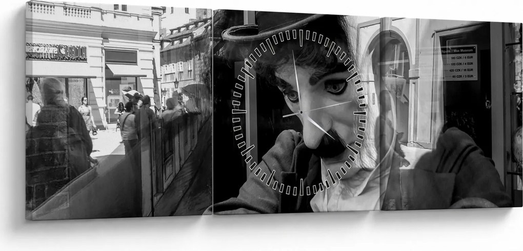 Obraz - Charles Chaplin w Pradze (z zegarem) (90x30 cm)