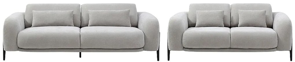 Kanapa   3-osobowa i 2-osobowa z regulowanym oparciem, jasnoszara tkanina ARAVIO