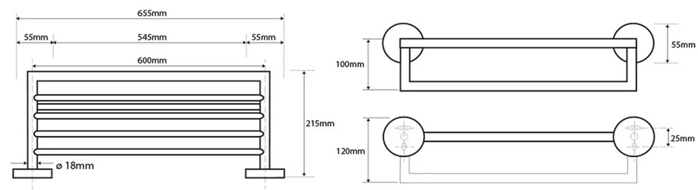 SAPHO XR419 X-Round półka na ręczniki z drążkiem 65 x 21,5 x 11 cm, srebrny