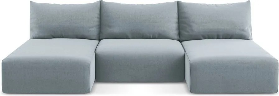 Niebieski aksamitny rozkładany narożnik ze schowkiem (w kształcie litery U) Kalena – Makamii