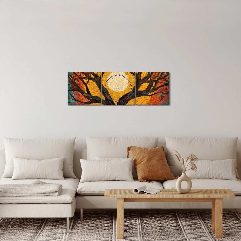 Obraz - Słońce w koronie drzewa życia (z zegarem) (90x30 cm)