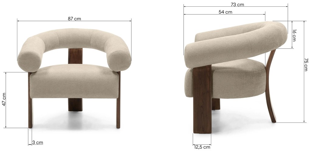 Beżowy designerski fotel KOKEI ALIA, dekor orzech