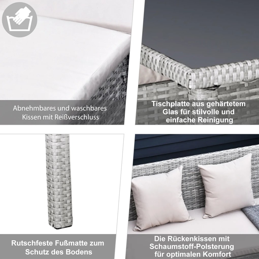 Outsunny Zestaw Mebli Ogrodowych 5-częściowy Rattan Wypoczynkowy Metal Szary | Aosom PL