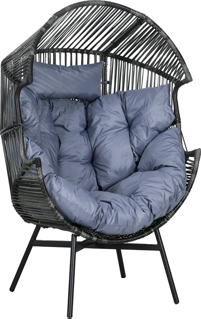 Outsunny Fotel Ogrodowy z Rattanu, Siedzisko Rattanowe, PE-Rattan, 89 cm x 75 cm x 143 cm, Szary+Czarny