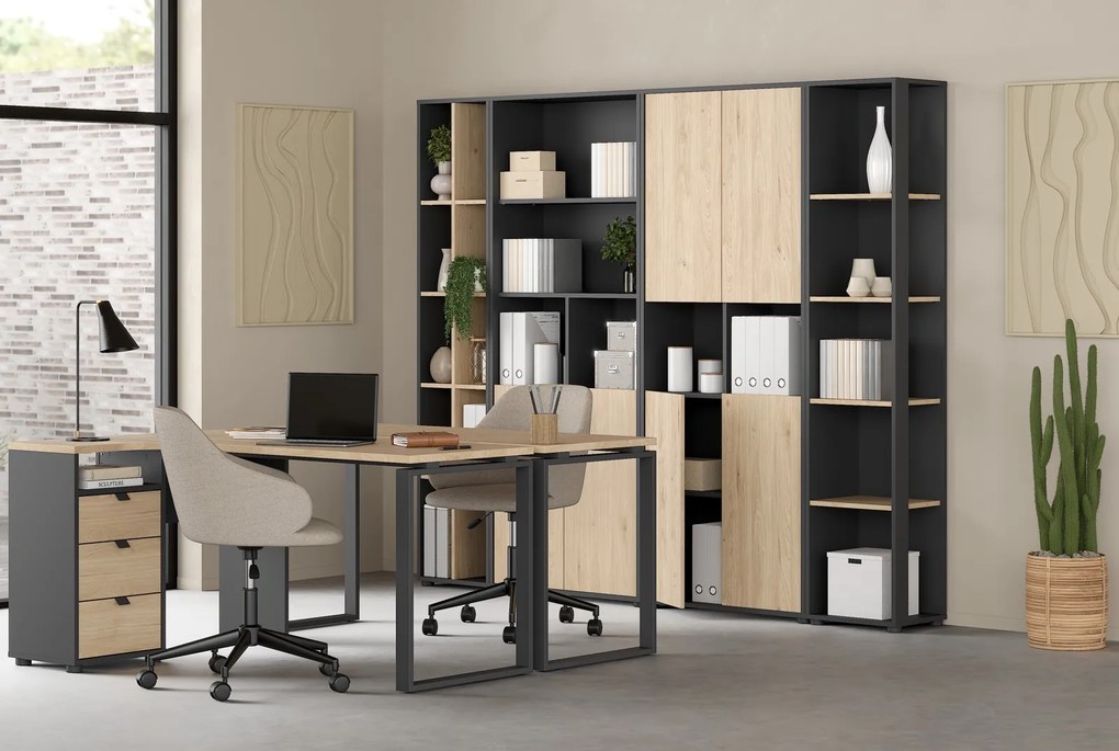 Biurko narożne z kontenerkiem Sign szary mat/jackson hickory