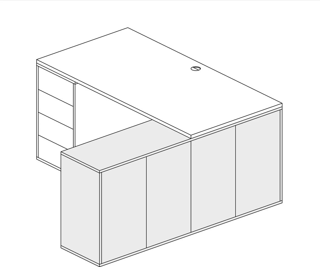 Komoda biurowa BLOCK, 1600 × 400 × 710 mm, 4 drzwi, dąb naturalny