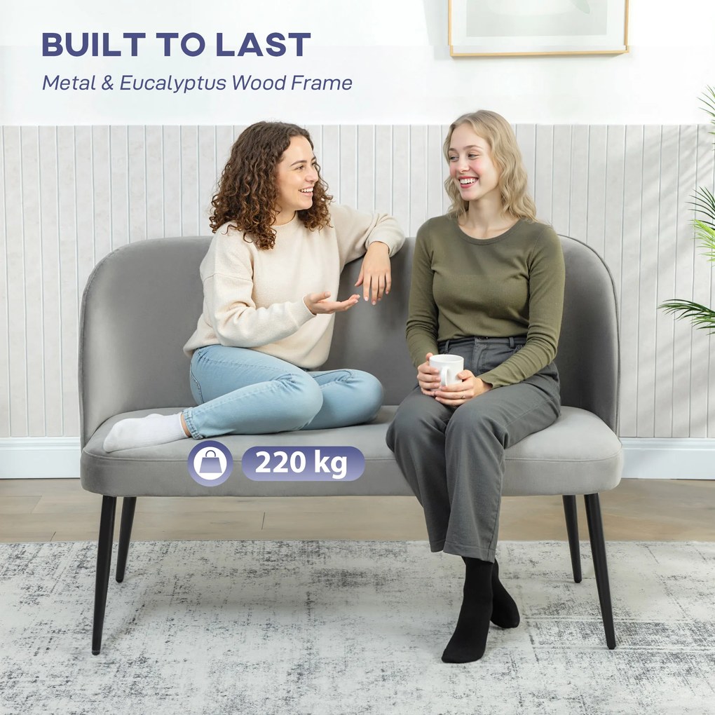 HOMCOM 2-osobowa sofa, nowoczesna tapicerowana kanapa z metalowo-drewnianą ramą, tapicerka o welurowym wyglądzie, Grau