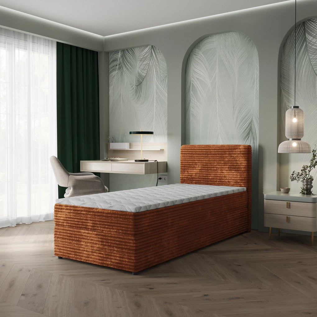 Masseno Łóżko Kontynentalne PISA z pojemnikiem na pościel - Brązowy - TILIA 52 / 80x200 cm