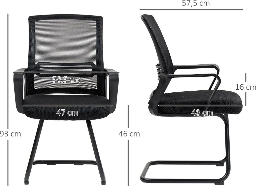 HOMCOM Ergonomiczny fotel, tkanina siatkowa, pianka, metalowe nogi, podstawa na płozach, czarny