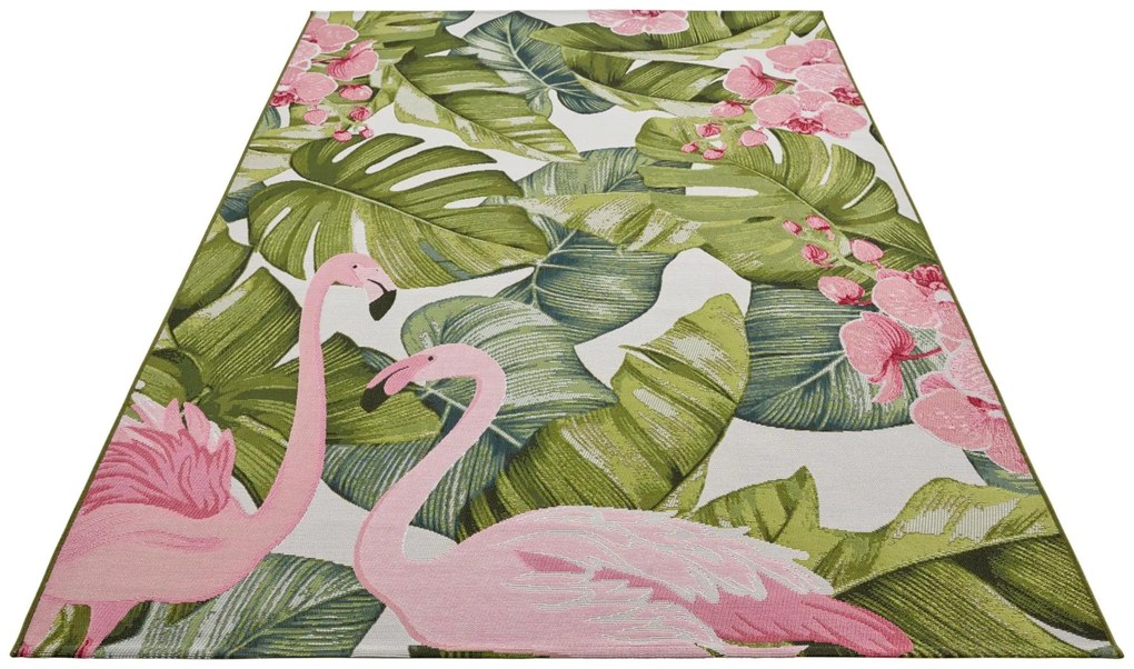 Dywan zewnętrzny Flair Tropical zielono-różowy 80 cm x 165 cm