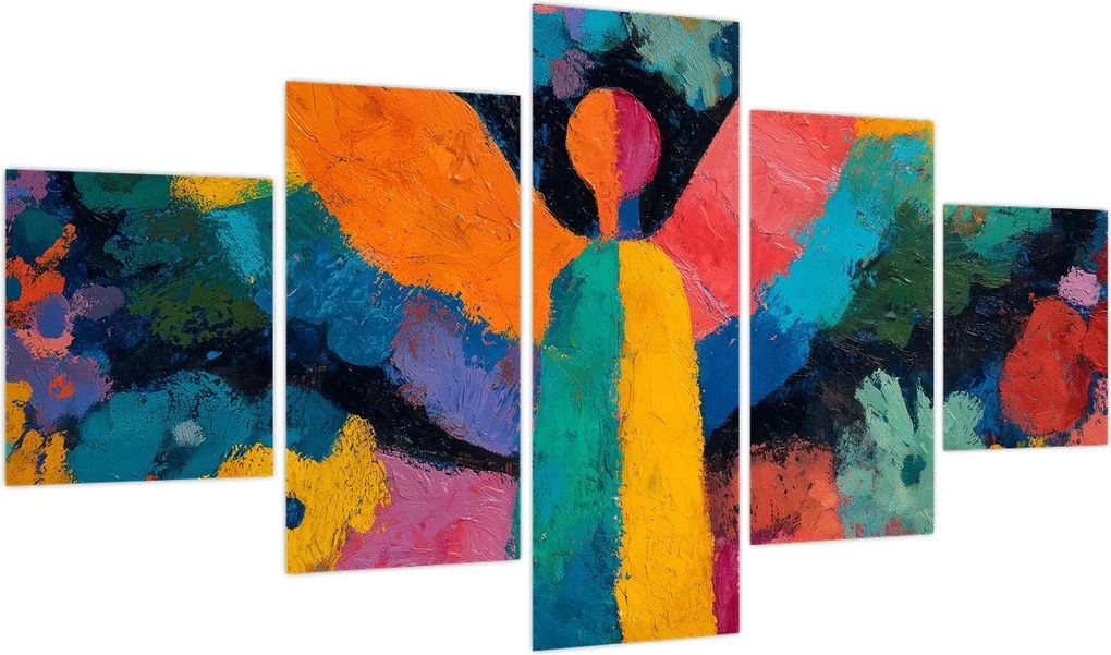 Obraz - Abstrakcyjny anioł z kwiatami (125x70 cm)