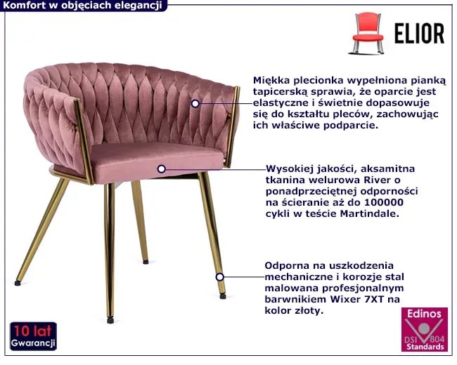 Różowe krzesło fotelowe welurowe glamour T9-W48