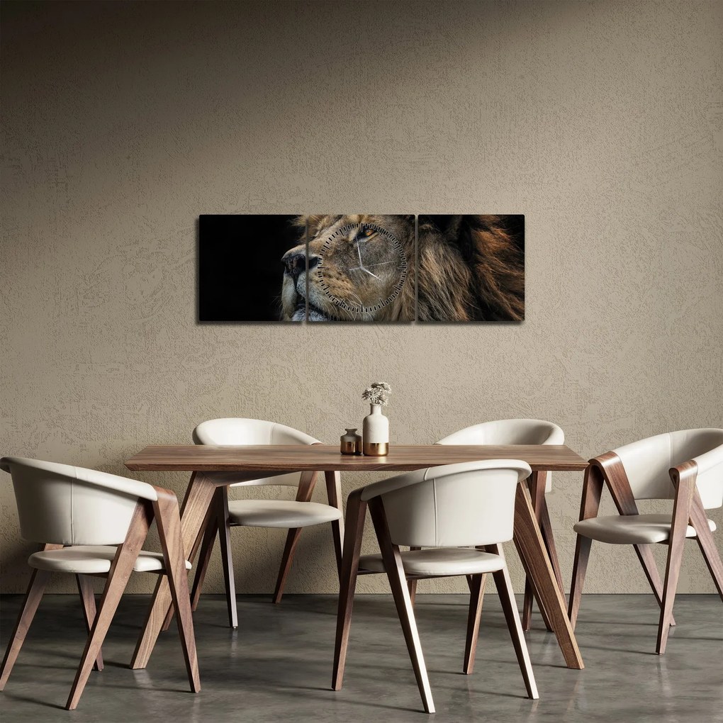 Obraz - Majestatyczny lew (z zegarem) (90x30 cm)