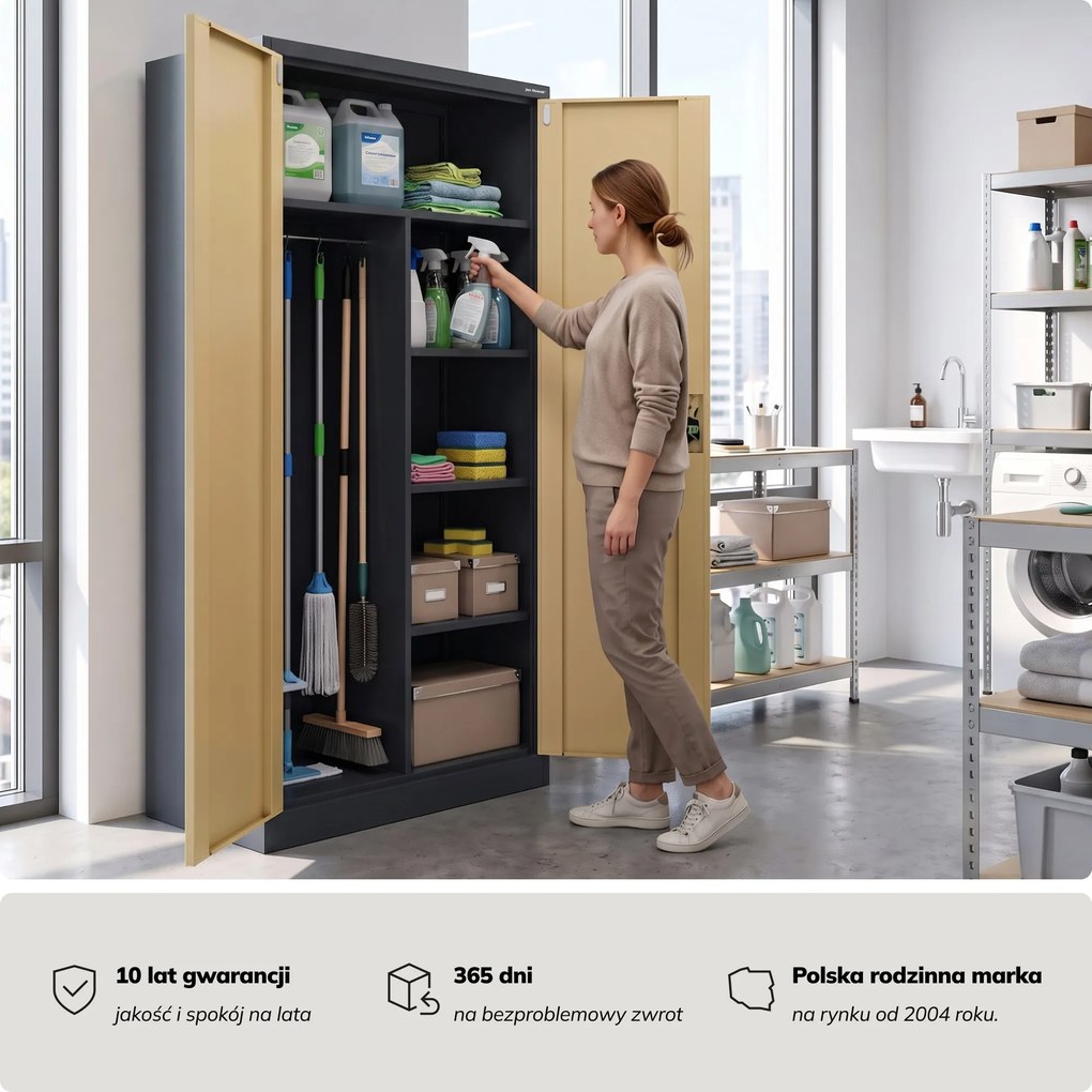Szafa metalowa wielofunkcyjna antracytowa/orzech, 900x1850x450 mm: DAWID Eco Design
