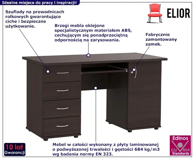 Biurko brązowe długie zamykane na kluczyk wenge S5-B34