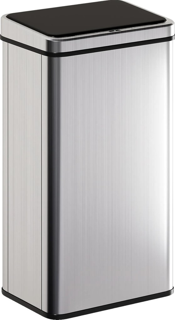 HOMCOM Kosz na śmieci z czujnikiem 50L Stal nierdzewna Automatyczny kosz z miękkim zamykaniem pokrywy Czujnik ruchu 35,5 x 26 x 67 cm Srebrny | Aosom PL