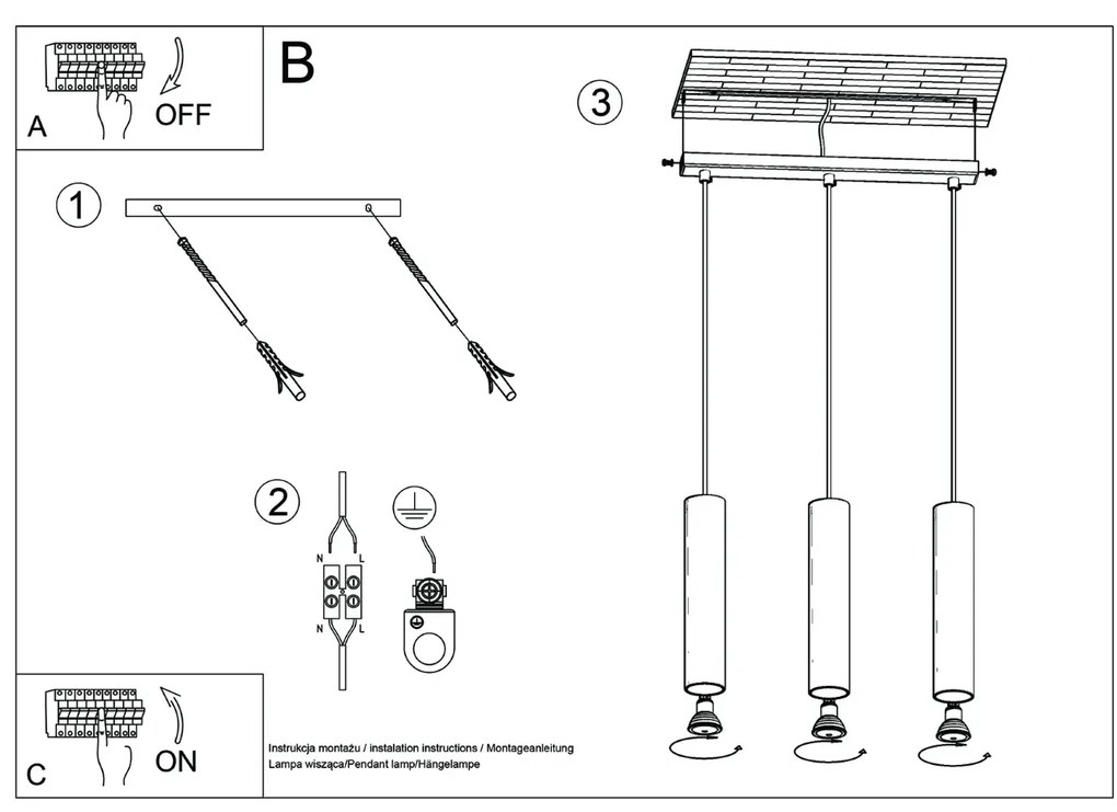 Lampa wisząca LAGOS 3L ochra czerwona SOLLUX  LIGHTING