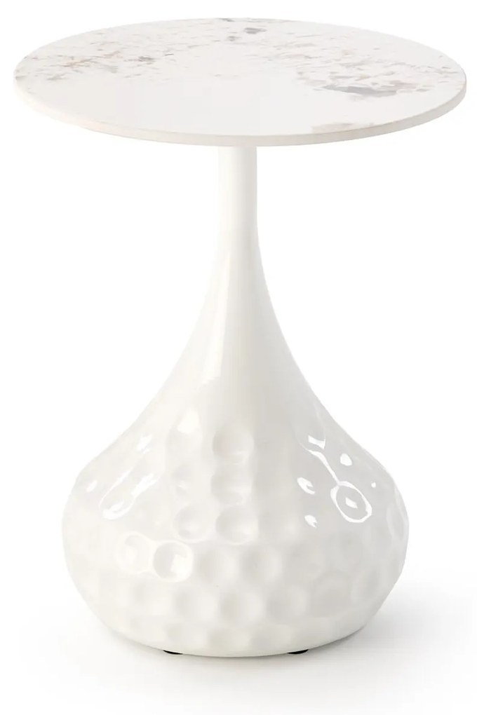 Ława Stolik kawowy VERDE Okrągły Spiek Biały marmur Biały Nowoczesny Glamour