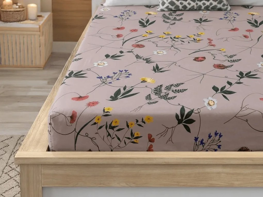 PrzytulneMieszkanie.pl Prześcieradło z mikrofibry HERBAR beżowe 90x200 cm